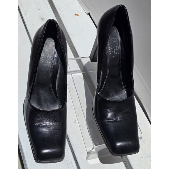BCBG Maxazria Italian Leather Square Toe Pump Black Heels Size 9 - Picture 4 of 8
